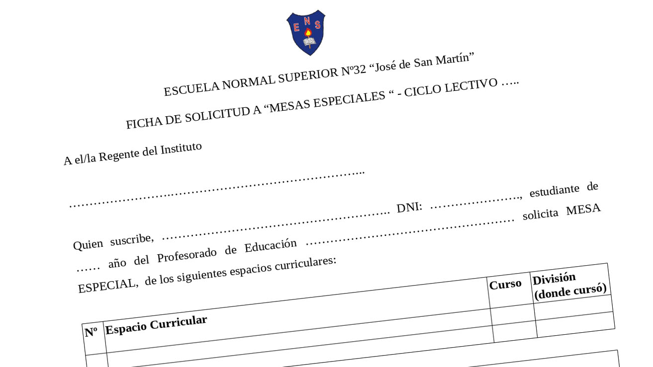 Solicitud de Mesas especiales